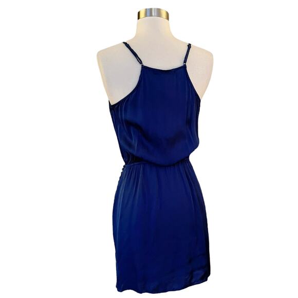 YOUNG FABULOUS and BROKE Blue Wrap Dress Mini Sleeveless V-Neck Satin Small NWT - Picture 3 of 9